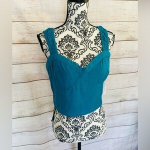 Midnight Sky Women’s Blue Linen Blend Smocked Back Corset Crop Top Size L